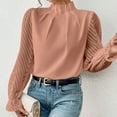 thumbnail image 4 of Gnshining Pleated Blouse for Women Long Sleeve Mock Neck Lace Sheer Casual Tops Fall Fashion Solid Color Outfits, 4 of 6
