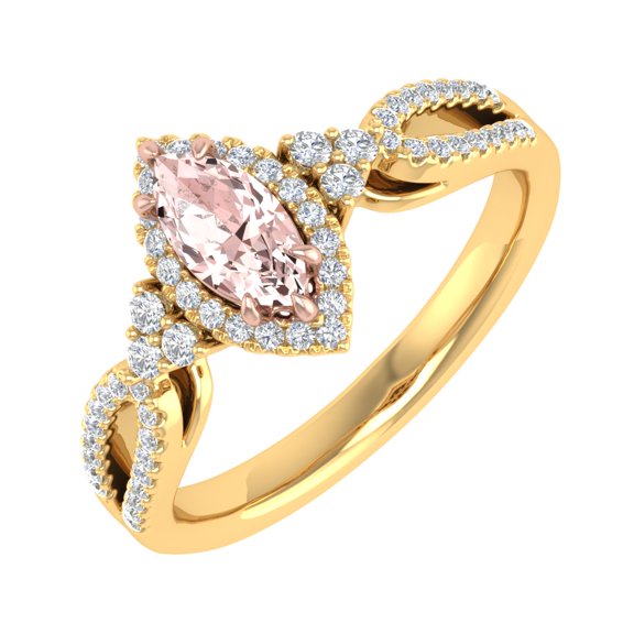 3/4 Carat White Natural Diamond and Marquise Shaped Morganite Color Stone Engagement Ring in 14K Yellow Gold (Ring Size 5.75) (SI1-SI2 Clarity)