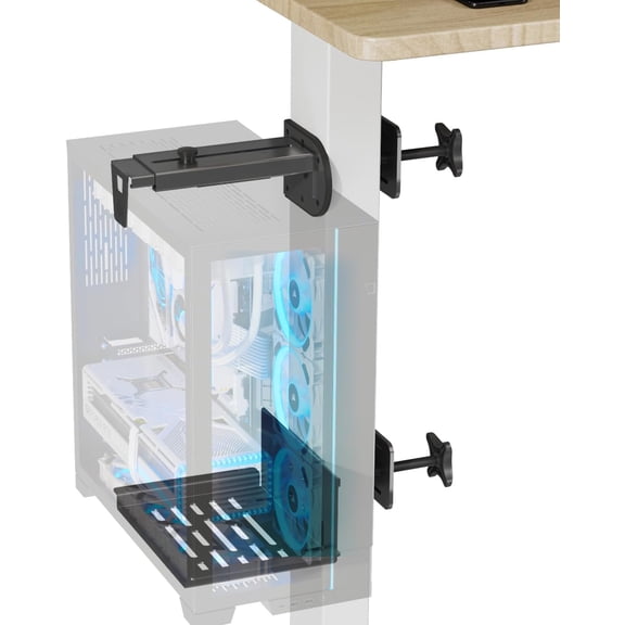 Under Desk PC Mount for Standing Desk, Clamp-On Leg CPU Holder | No Drilling, Clamp-On Desk Leg, Black Adjustable Computer Tower Mount Holds Up to 44lbs, Under Desk PC Holder, Space Saving