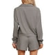 thumbnail image 3 of INSPIRAR CHIC Conjuntos de Pijamas para Mujeres de 2 Piezas, Ropa de Lounge, Tejido Waffle, Conjuntos a Juego, Top de Manga Larga y Pantalones Cortos con Bolsillos, 2XL Gris, 3 of 5
