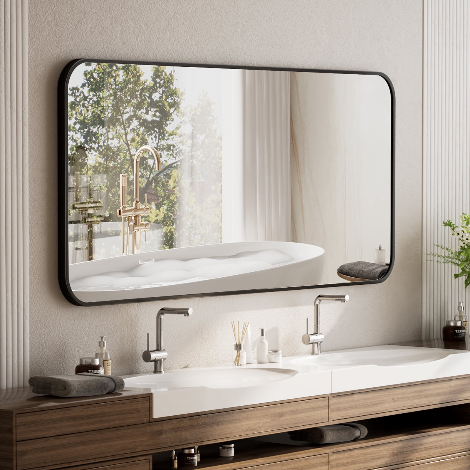 SHATTERVIEW 30"x48" Bathroom Mirror Wall-Mounted Vanity Mirror with Rectangular Metal Frame, Black