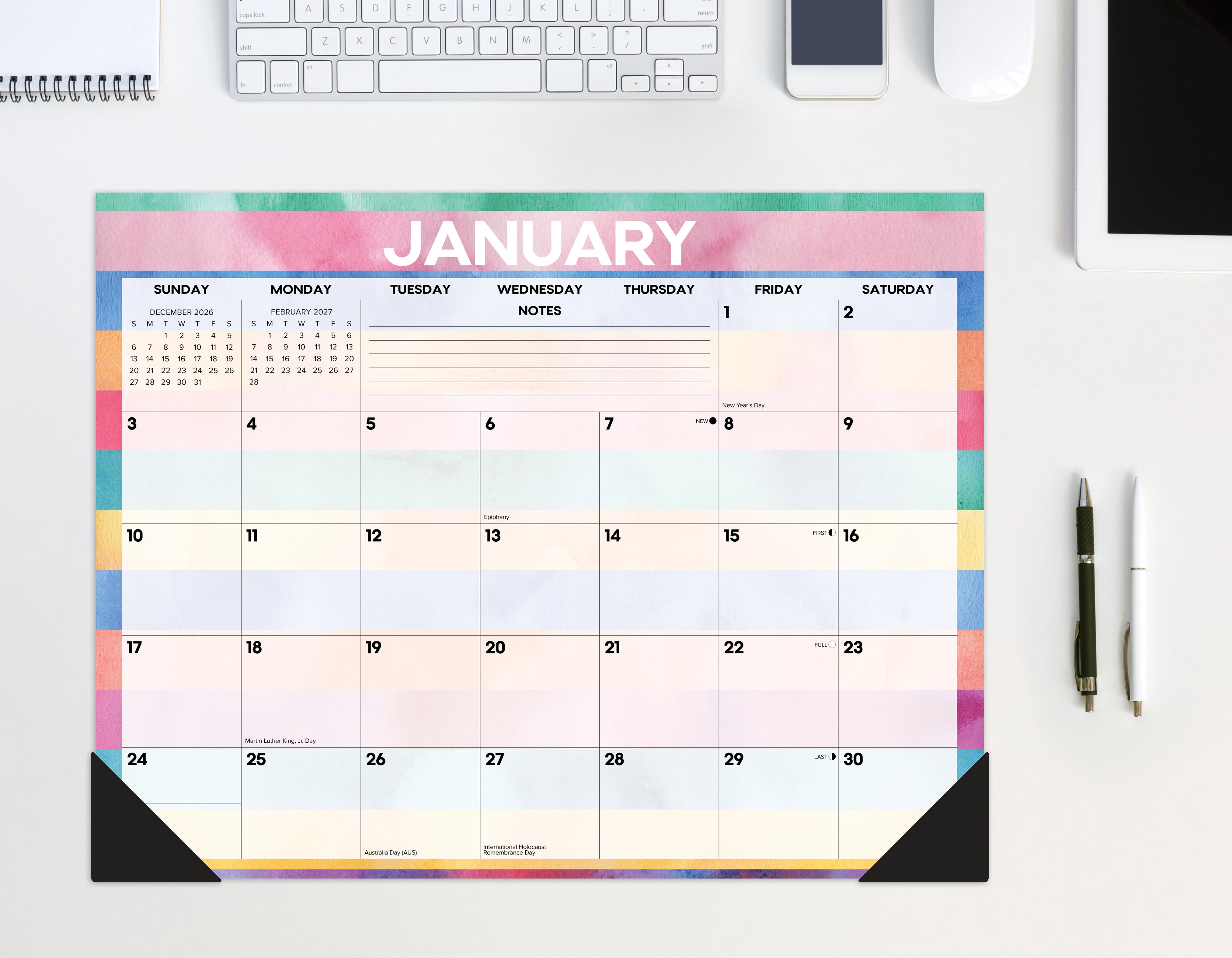 Willow Creek Press Watercolor Stripes 2027 22" x 17" Large Monthly Deskpad (66645)