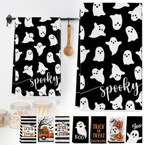 SeekLGT Halloween Kitchen Towels, Absorbent Microfiber Decorative Dish Towel with Cute Pumpkin Design, Festive Kitchen Hand Towel for Dining Table Bathroom, 1 Pc