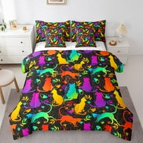 Erosebridal Colorful Neon Cat Bedding Queen Size,Pet Animal Comforter Sets with Sheets,Paws Kitten Lover Bedding Sets Queen Size For Teens,Microfiber Bedroom Decor,7-Piece