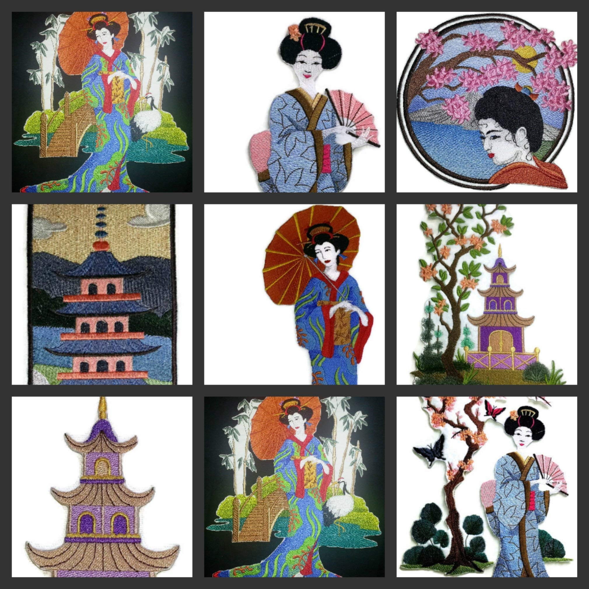 Amazing Custom [Chinoiserie Pagoda Panel] [Rich Japanese Culture and Tradition] Embroidered Iron On/Sew Patch (9.79" x 7") [Made in USA]