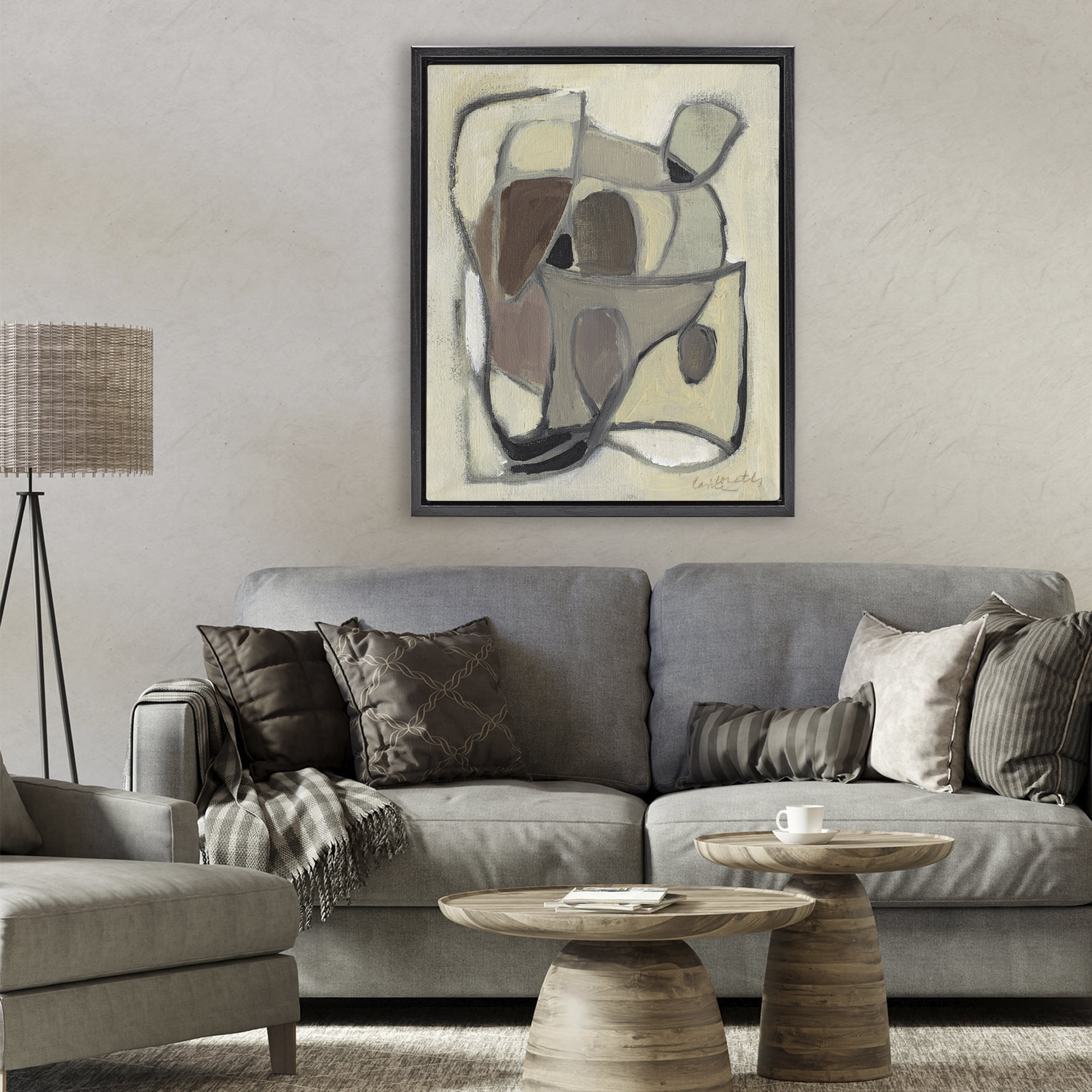 Stupell Industries Rustic Curved Shapes Abstract Black Framed Floater Canvas Wall Art, design by Lanie Loreth