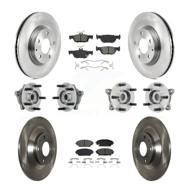 Transit Auto Front Rear Hub Bearing Assembly Disc Brake Rotor and Semi-Metallic Pad Kit (10Pc) for Car 2020-2022 Mazda CX-30 AWD with 302mm Diameter Left Right (Driver Passenger) KBB-131144