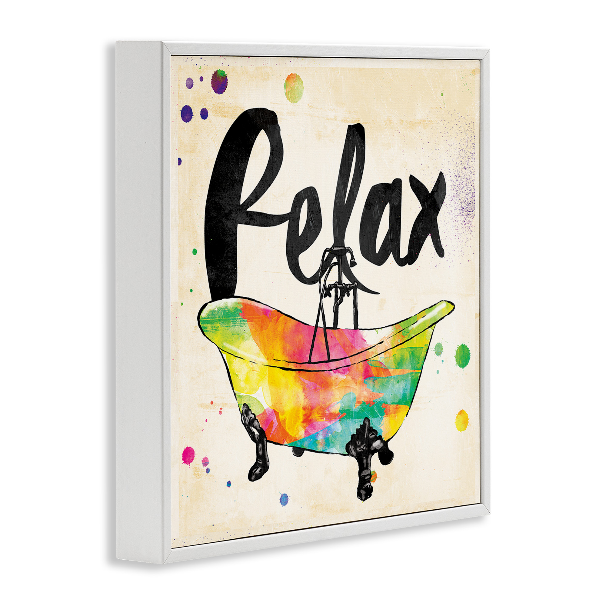 Stupell Industries Relax Rainbow Colors Icon Bath Typography Painting White Framed Art Print Wall Art, 24 x 24