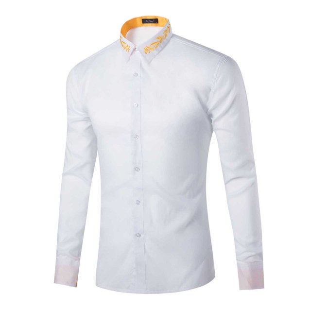Blusa informal de manga larga con bordado de escote para hombre Pompotops oipoqjl28174