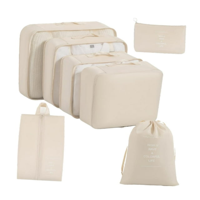 7 cubos de embalaje para maletas, organizadores de equipaje, bolsas de ropa interior, bolsas de almacenamiento protectoras para viajes, para gimnasios Beige