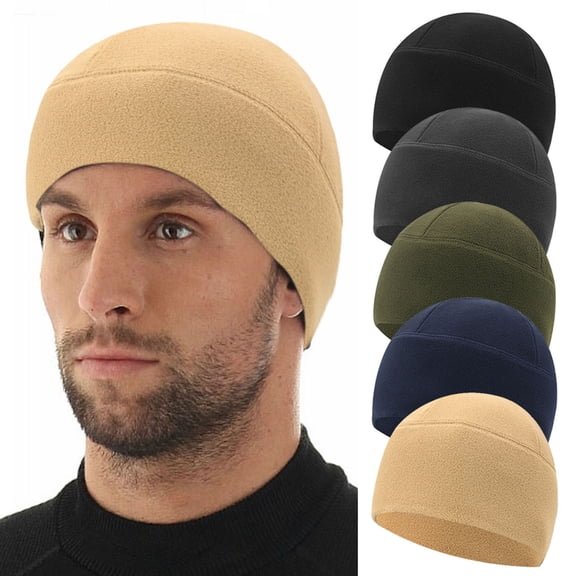 Men's Fleece Beanie, Windproof Thermal Winter Hat for Skiing Snowboarding Cycling Running, Outdoor Sports Hat, Thick Warm Knit Cap for Men, Motorcycling and Climbing-JN