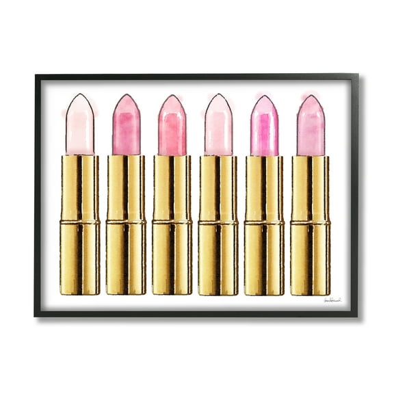 Stupell Industries Pink Gold Lipstick Glam Fashion Watercolor Framed Wall Art by Amanda Greenwood