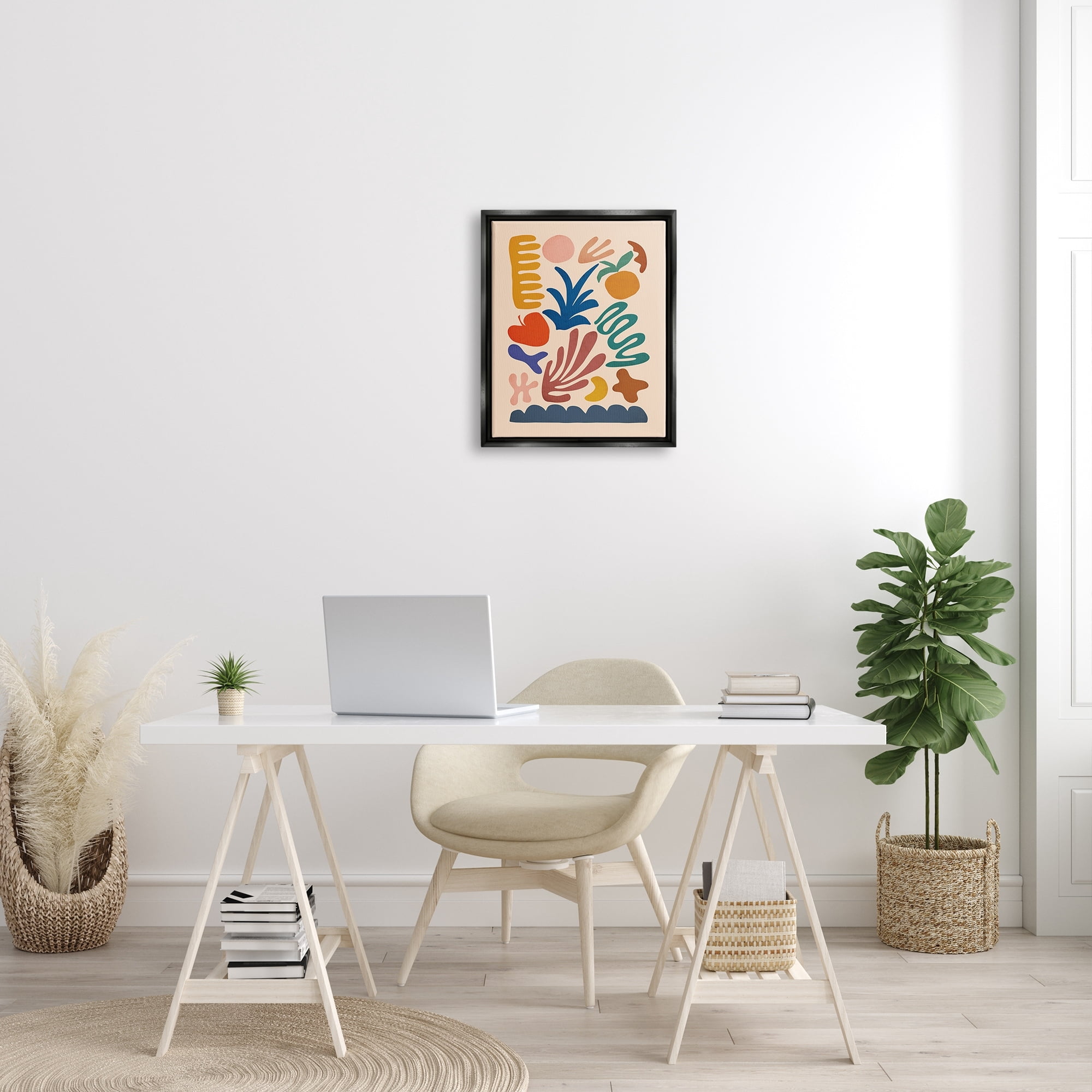 Stupell Industries Abstract Cutout Fruit Plant Shapes Geometric Botanicals Graphic Art Jet Black Floating Framed Canvas Print Wall Art, Design by JJ Design House LLC