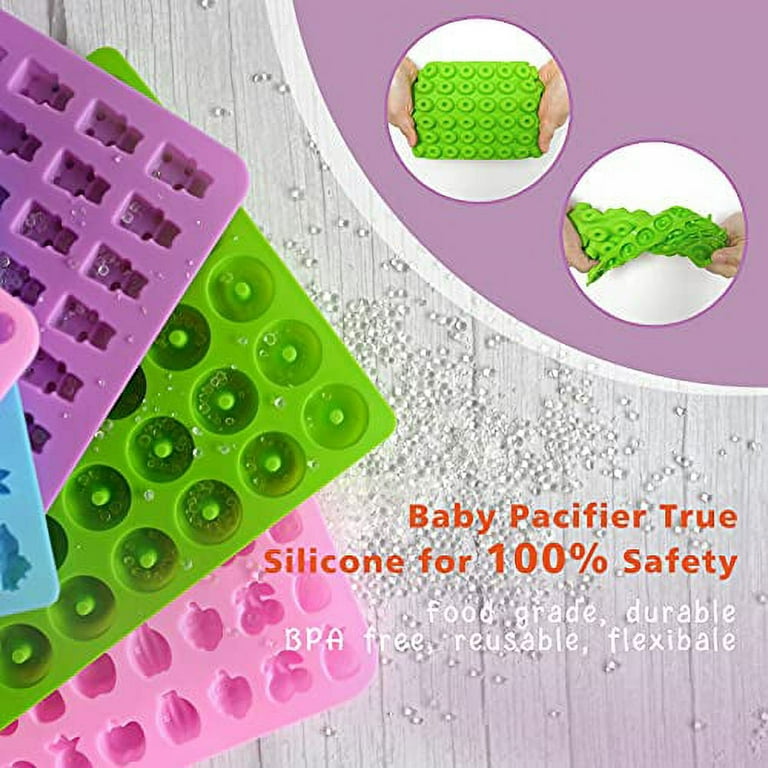 Sakolla Gummy Candy Molds Silicone with 2 Droppers Pack of 4 Mini Silicone  Molds Including Dinosaur, Bear Shape, Hearts and Donut Gummie Chocolate