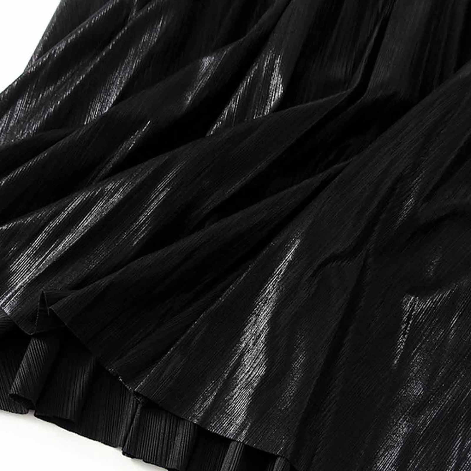 Cavosen Womens Skirts Midi Length Summer Calf Length Skirts Silky Flowy Pleated Pencil Skirts High Waist Solid Color Summer Skirts Classic Dress Athletic Beachwear Resortwear Black
