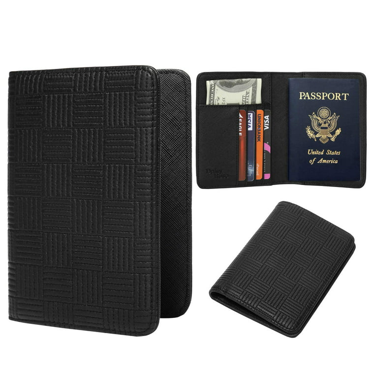 Daisy Rose Luxury Passport Holder Cover Case | PU Vegan Leather RFID Travel  Organizer Card Holder - Black Check