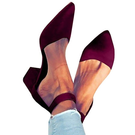 

Dellytop Women s Pointed Toe Pumps Ankle Strap Buckle Chunky Block Heel Dress Sandals
