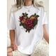 thumbnail image 1 of Camiseta De Mujer Verano Ropa Informal Suelta Camiseta Básica De Moda Para La Calle DiariaWomen'S Floral Heart Pattern Print T-Shirt, Casual Crew Neck Short Sleeve Tee, Comfortable Polyester Knit Fa, 1 of 6