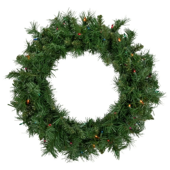 Pre-lit Chatham Pine Artificial Christmas Wreath 24-Inch Multi-Color Lights
