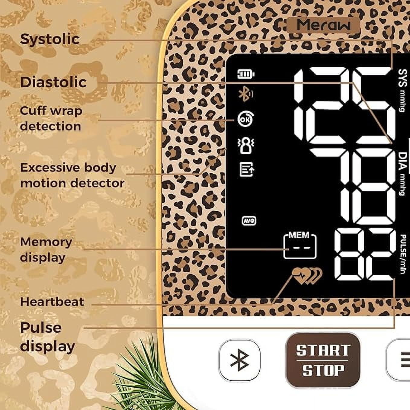 Meraw Cedar Arm Blood Pressure Monitor, Bluetooth App, Automatic Cuff 8.7-16.5", Brown