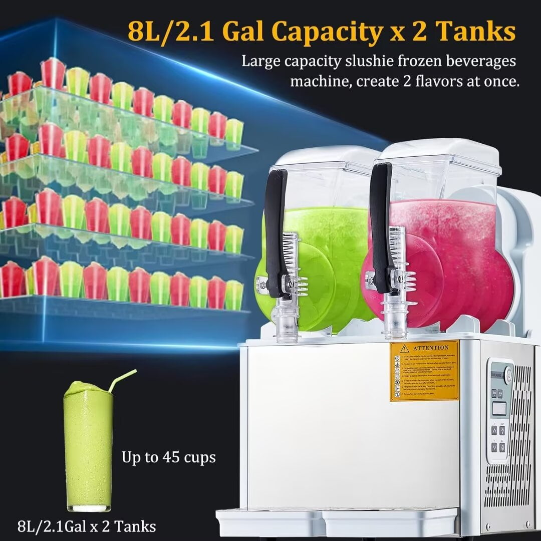Commercial Slushie Machine, 2.1 Gal Margarita Machine 2 Tanks, Frozen Drinks Smoothie Machine Stainless Steel for Home Cafes Bars