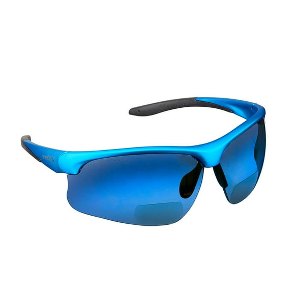 voltX 'CONSTRUCTOR ULTIMATE' Bifocal Reading Safety Glasses (Blue Frame, Blue Mirror Lens +3.0 Dioptre) CE EN166FT certified - PREMIUM Cycling Sports Bifocals - Anti Fog Coated UV400 lens