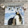 thumbnail image 3 of Ambesonne Alaskan Malamute Quilted Bedspread Set 3 Pcs, Husky on Snow, Queen Size, Black White Pale Blue, 3 of 3