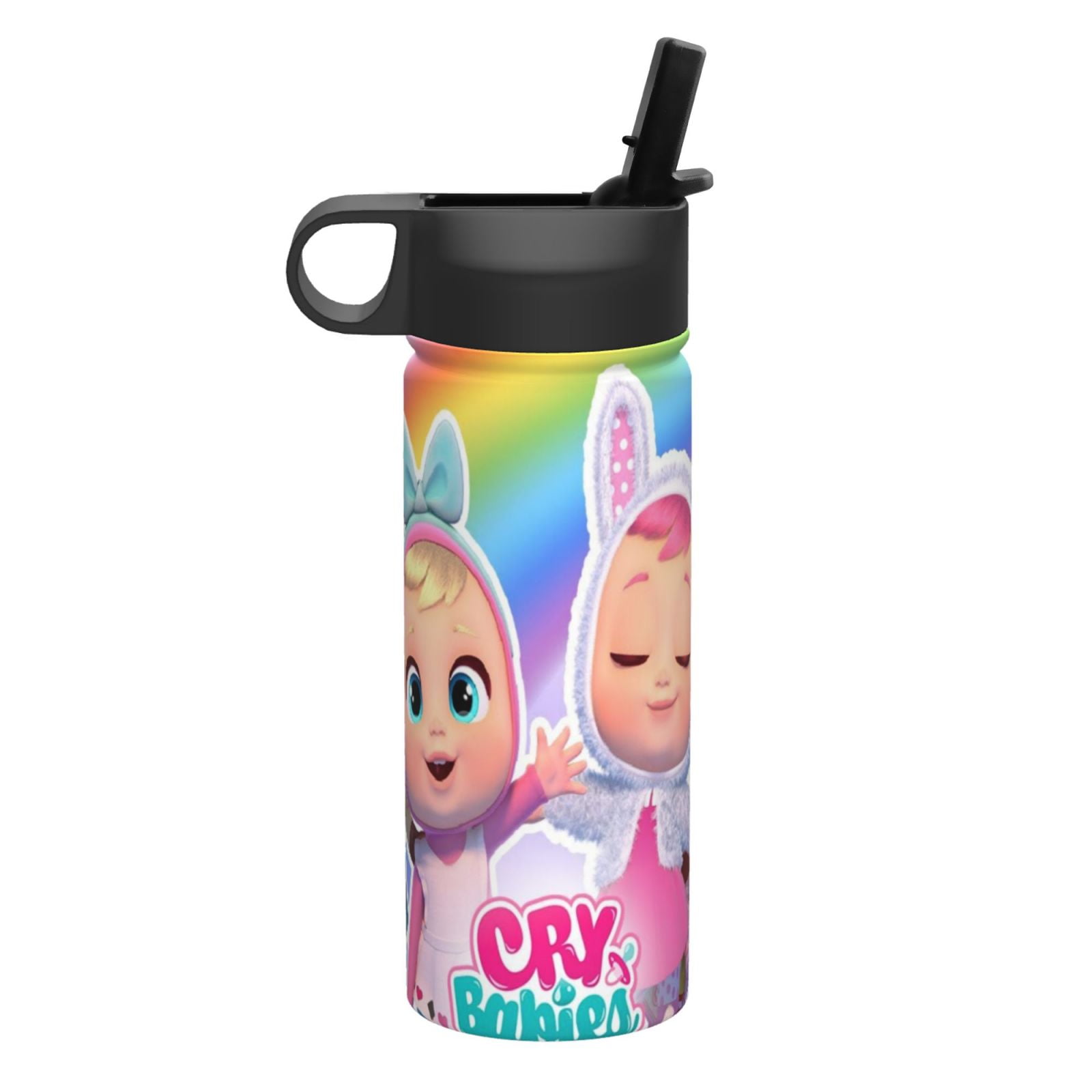 Cry Babies Kids Insulated Water Bottle With Straw - 18 Oz Stainless Steel Double Wall Vacuum Cup, Leakproof, Bpa Free, Suitable For Boys And Girls