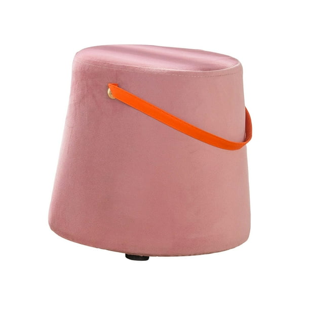 Reposapiés Otomano Redondo Portátil, Marco de Madera Maciza con Asa, Banco de Zapatos de Cambio Resistente Multifuncional de 10,6 Pulgadas de Alto Par Rosa Macarena Otomana redonda