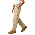 thumbnail image 5 of Jovrlynd Cargo Pants for Men Button Elastic Waist Straight Leg Stretch Work Pants with Pockets Khaki L, 5 of 9