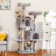 Hey-brother Cat Tree, Cat Tower with 2 Platforms, 2 Condos, Scratching Posts, Sisal Rope, 57 inch, Light Gray MPJ020-SW