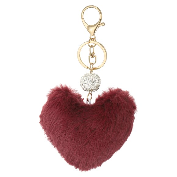 Uxcell Faux Fur Pom Pom Keychain Artificial Cute Puff Ball Keychain Heart Fluffy Charm Plush Pendant Red