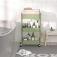 thumbnail image 6 of 3 Tier Metal Utility Cart, Rolling Storage Cart with Wooden Tabletop, Metal Organizer Cart with Lockable Wheels for Office, Bedroom, Kitchen and Living Room (Green), 6 of 7