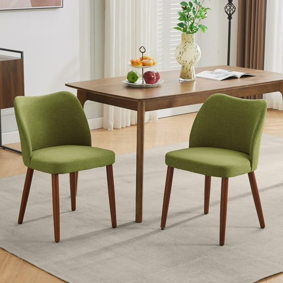 Modern Wingback Dining Chairs Set of 2 – Upholstered Linen, Thick Cushions, Ergonomic Backrest, Sturdy Wood Legs – Comfortable Dining, Living Room Furniture – 2-Pack Linen | Green