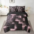 thumbnail image 2 of 3D Geometric Bed in a Bag 7pcs Abstract Aesthetic Bedding Set, Black and Pink Queen Size Comforter Set Glowing Futuristic Cubes Bedding Comforter Sets, Neon Grid Bed Set, 2 of 5