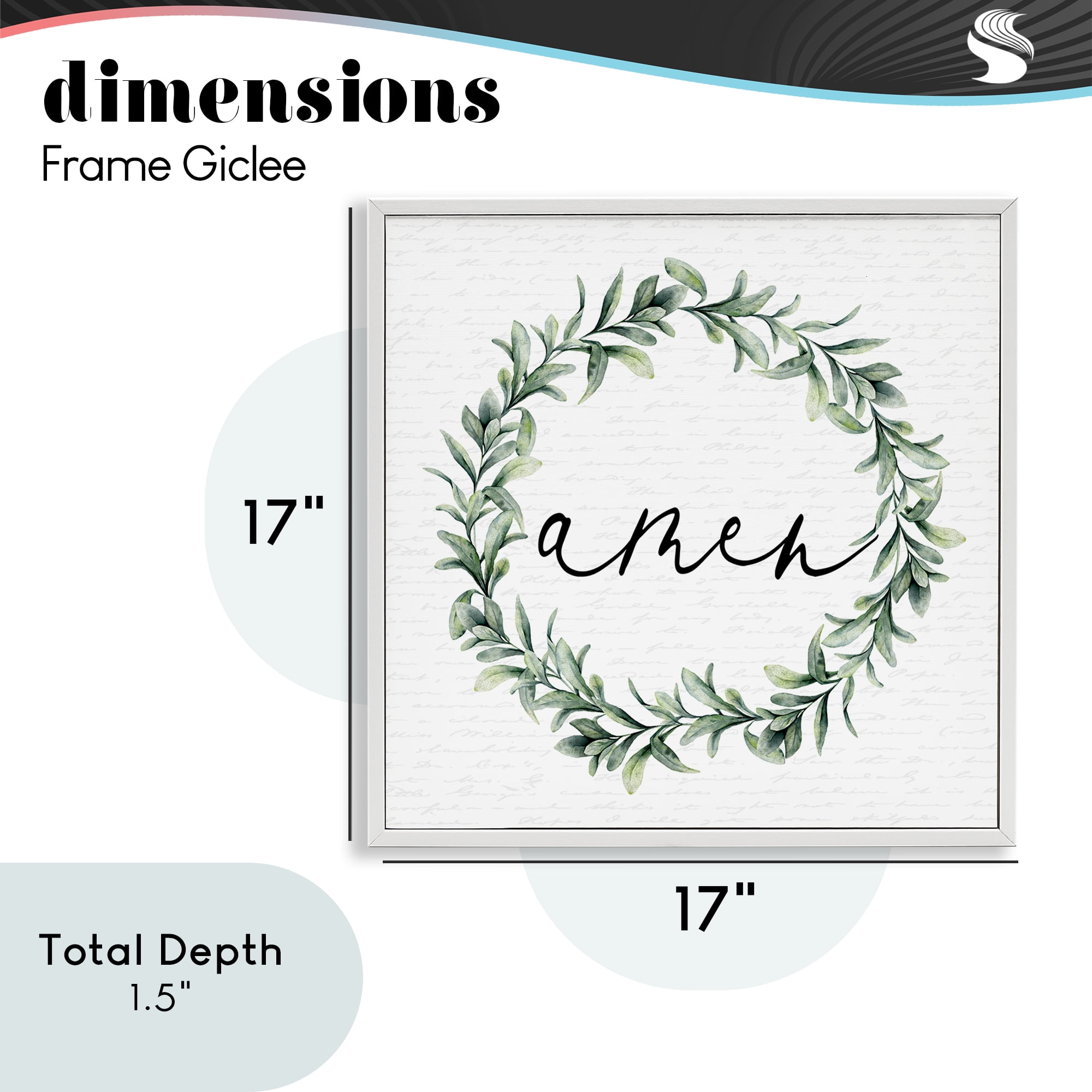 Amen Botanical Wreath & Script White Framed Giclee Art, design by Lettered and Lined