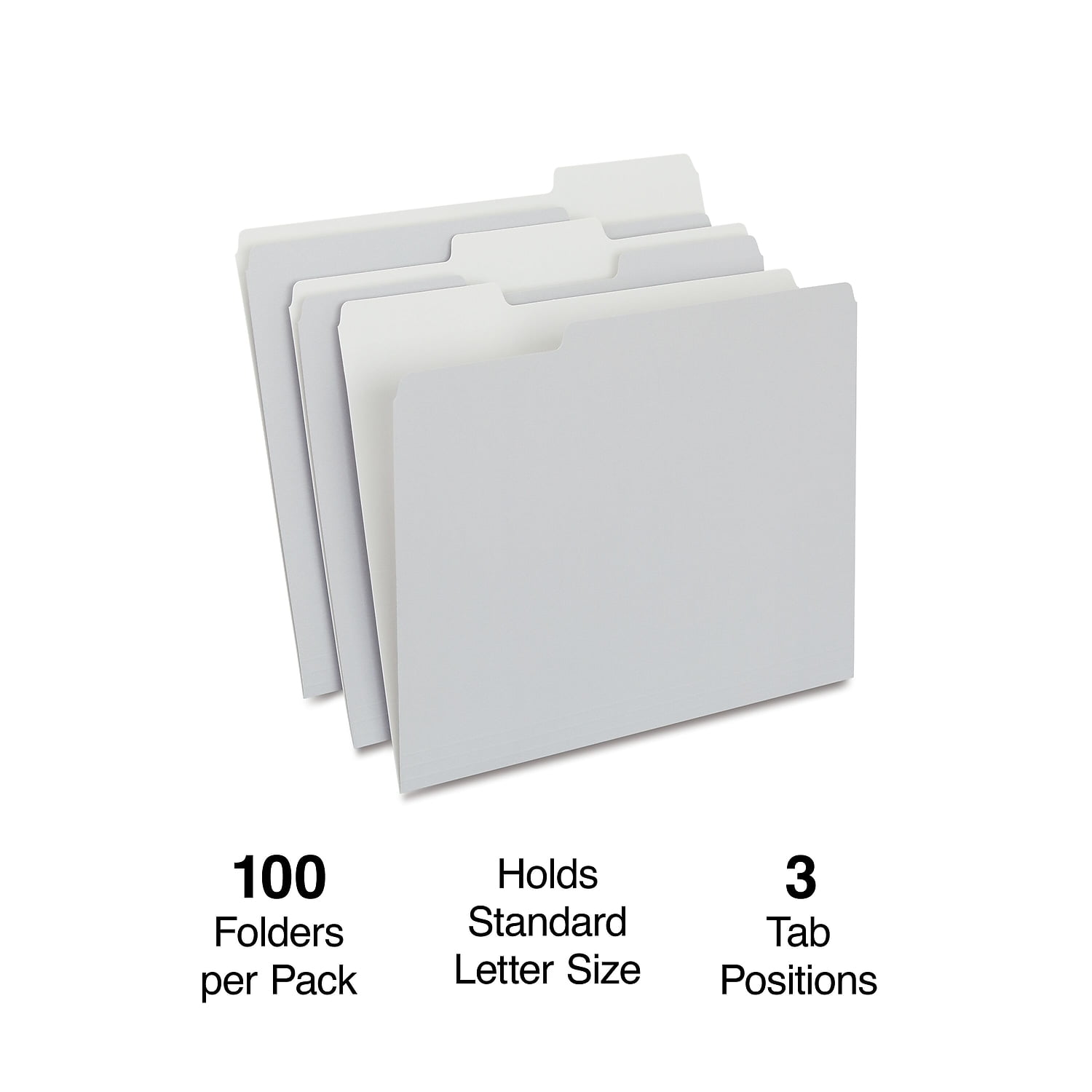 Staples Colored Top-Tab File Folders 3 Tab Gray Letter Size 100/Pack TR433664/433664
