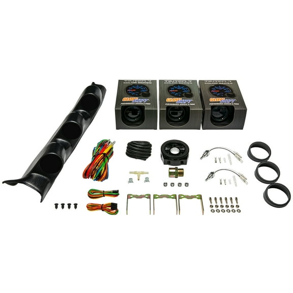 GlowShift | 2002-2008 Nissan 350Z Black Triple Pillar Pod with Tinted 7 Color Series 30 PSI Boost Vac Gauge, Water Temperature Gauge & Oil Temperature Gauge