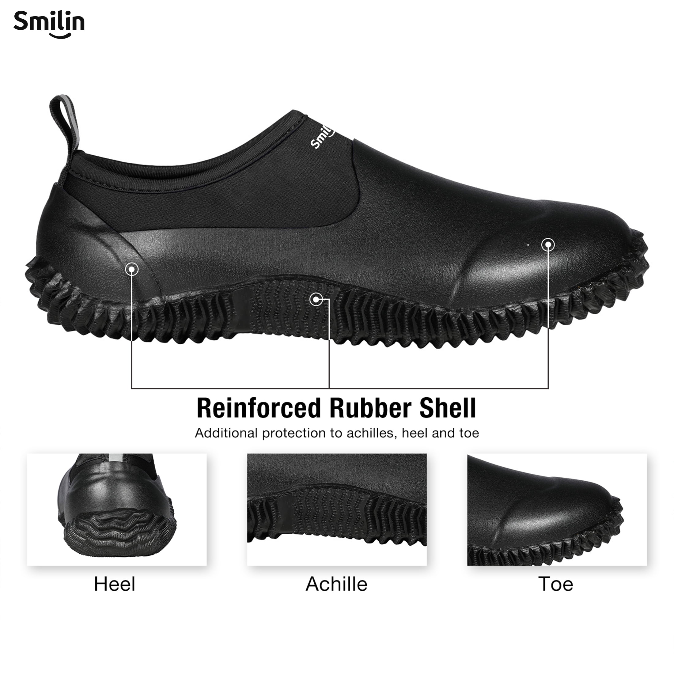 SMILIN Waterproof Rain Garden Boots, Anti-Slip Rubber Ankle Rain Boots for Men & Women, Black, Size 12 Women/10.5 Men
