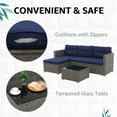 thumbnail image 4 of OC Orange-Casual 5-Piece Outdoor Sectional Sofa Set with Glass Coffee Table Grey Rattan & Navy Blue Cushion, 4 of 6