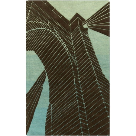 2' x 3' Brooklyn Bridge Chocolate Brown and Mint Green Hand Tufted New