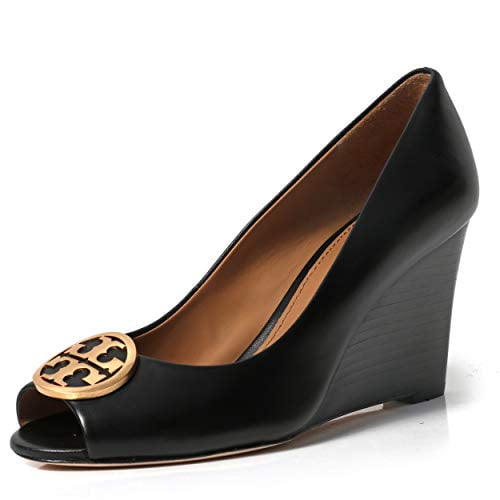 New Tory Burch Benton 85MM Wedge Nappa Leather Shoes (, Perfect Black) -  