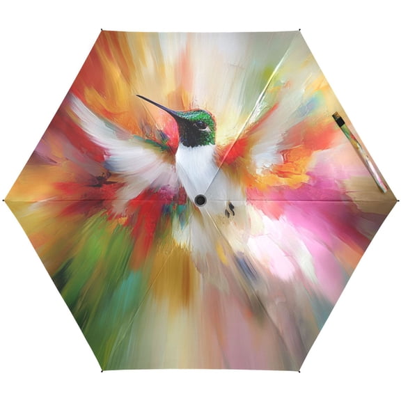 Vibrant Hummingbird Art Umbrellas for Sun Auto Open Close UV50  Waterproof 5-Fold Compact Fiberglass Frame