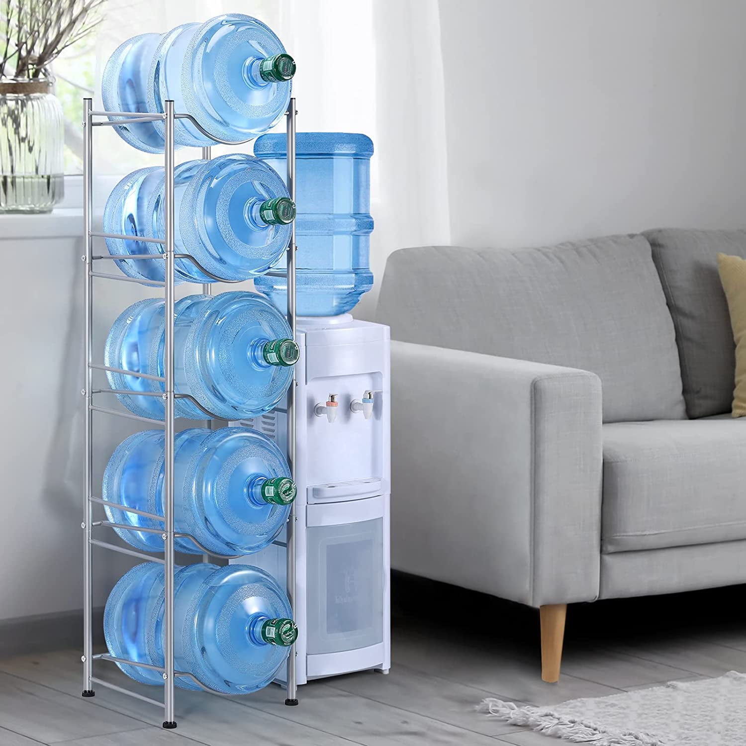 Oumilen Adult 5 Gallon Water Jug Holder Water Bottle Storage Rack 5-Tier, Silver