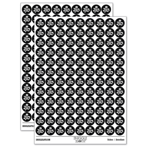 Kiss Me Lips 200  Round Stickers - Black - Gloss Finish - 0.50" Size