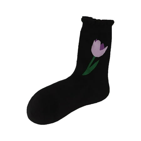 

Women Casual Solid Color Flower Pattern Cute Maiden Midtube Socks Media