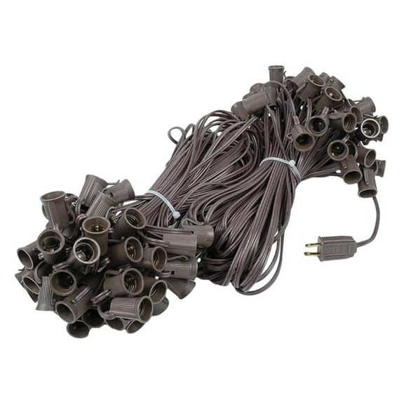 200 Foot C9 Outdoor String Light Christmas Stringer - Patio String Lights - Intermediate Base (C9/E17) - 24" Spacing - Brown Wire