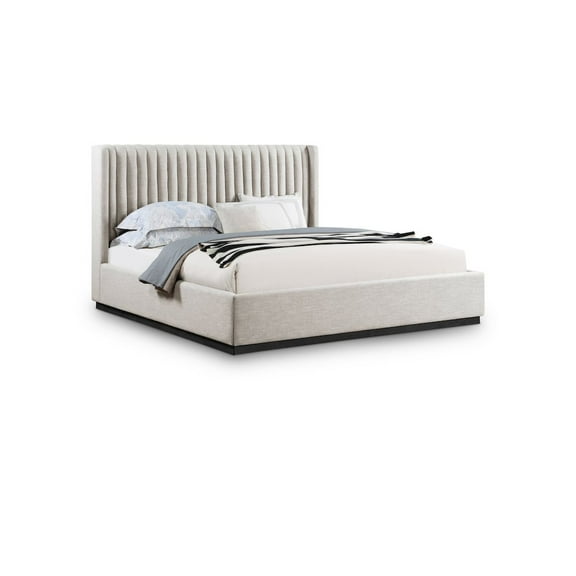 Meridian Furniture Logan Beige Linen Textured Fabric King Bed