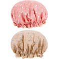 thumbnail image 1 of 2 Pack Double Layers Shower Caps Waterproof Shower with Ruffled Edge Covering Ears(style 2), 1 of 5