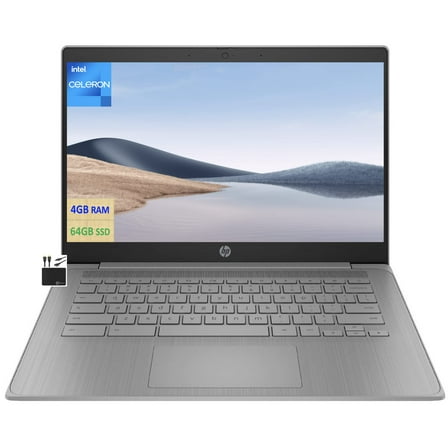 HP 2023 est Chromebook Laptop Student Business,14'' HD Display,Quad-Core Intel Celeron N4120 Processor,4GB RAM,64GB eMMC,720p Webcam,WiFi,Bluetooth,14  Hrs Battery,Chrome OS MarxsolCables Modern Gray
